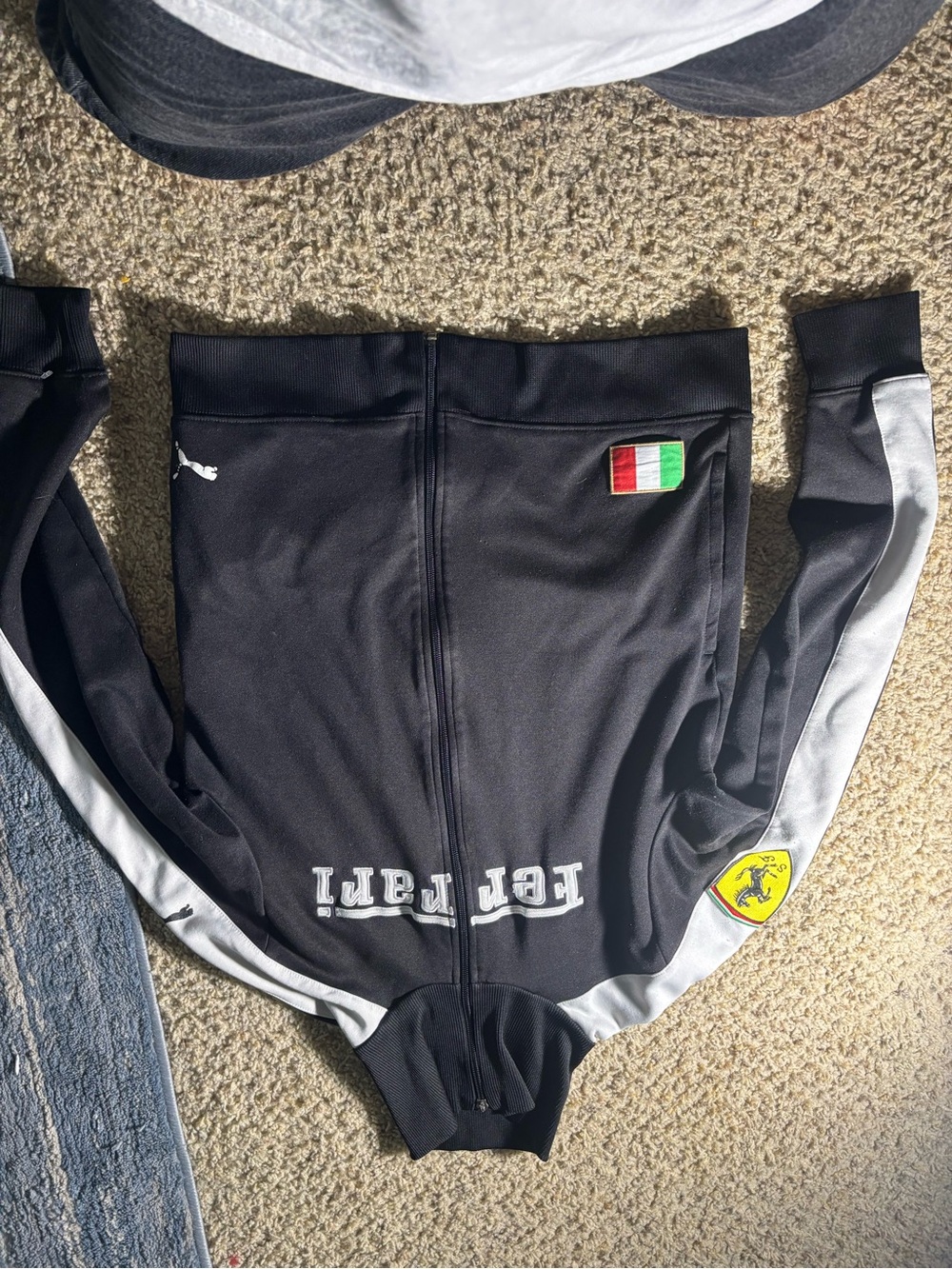 Puma Black and White Ferrari Logo Zip-Up Crewneck Jacket